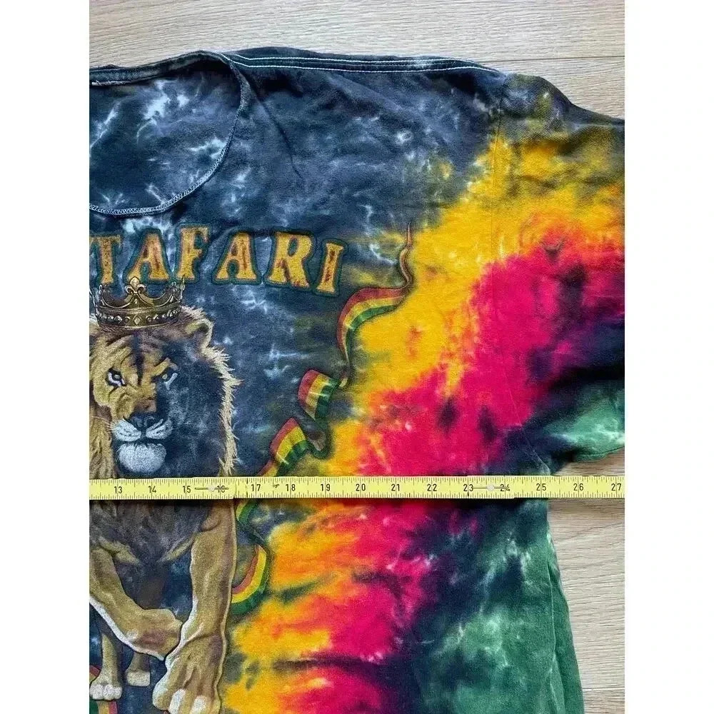 Vintage Rastafari Lion Men's Tie Dye Reggae T-Shirt Cut Collar 2XL/3XL - Picture 5 of 7